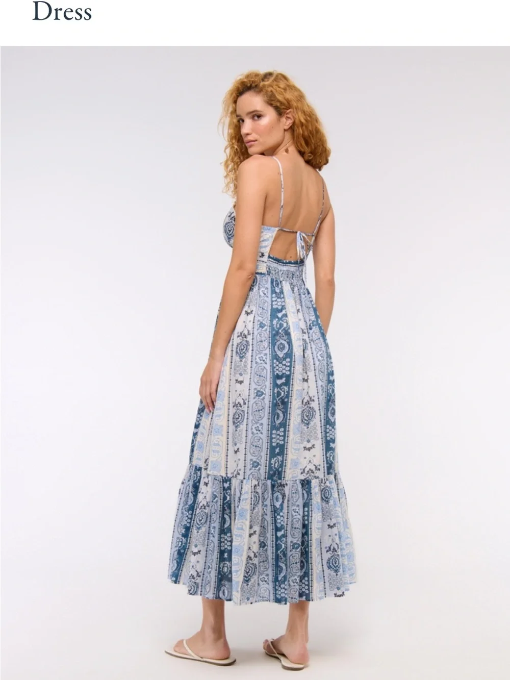 Abercrombie & Fitch Blue and White Printed Spaghetti‑Strap Maxi Dress